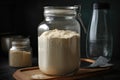 sourdough starter, fermenting in glass jar with airlock