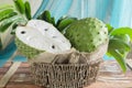 Soursop also graviola, guyabano is the fruit of Annona muricata