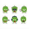 Soursop cartoon character are playing games with various cute emoticons