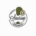 Soursop fruit logo. Round linear slice on white