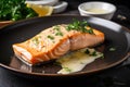 sous-vide salmon fillet, seared and served with lemon sauce