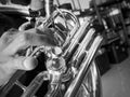 Blowing Sousaphone rehearsing a big concert Royalty Free Stock Photo