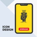 sousveillance, Artificial, brain, digital, head Glyph Icon in Mobile for Download Page. Yellow Background
