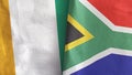 South Africa and Cote d`Ivoire Ivory coast two flags textile cloth 3D rendering