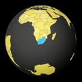 South Africa on dark globe with yellow world map. Royalty Free Stock Photo