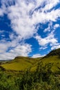 South Africa Drakensberg Giants Castle green mountains scenic view,clouds throwing shadows, unusual impressive mountains and hills Royalty Free Stock Photo