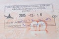 South Africa entry stamp in traveler`s passport Royalty Free Stock Photo