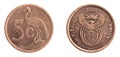 South africa five cents coin on white isolated background Royalty Free Stock Photo