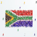 South Africa Flag. A large group of people form to create the shape of the South African flag.