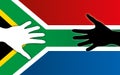 South Africa flag with peace handshake, white and coloured