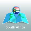 South Africa flag world map in pin with name of country Royalty Free Stock Photo