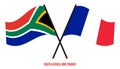 South Africa and France Flags Crossed And Waving Flat Style. Official Proportion. Correct Colors