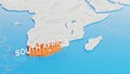 South Africa highlighted on a white simplified 3D world map. Digital 3D render Royalty Free Stock Photo