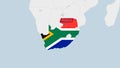 South Africa map highlighted in South Africa flag colors and pin of country capital Pretoria Royalty Free Stock Photo