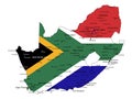 South Africa highly detailed political map with national flag.