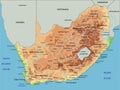 High detailed South Africa physical map with labeling. Royalty Free Stock Photo