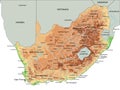 High detailed South Africa physical map with labeling.