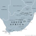 South Africa, gray political map with provinces and largest cities