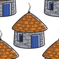 South Africa symbol traditional house or hut seamless pattern