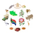 South Africa travel icons set, isometric style Royalty Free Stock Photo