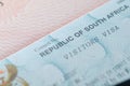 South Africa visa in traveler`s passport Royalty Free Stock Photo