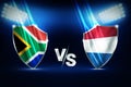 South Africa Vs Netherlands Cricket match championship concept design with flags of both countries inside shields