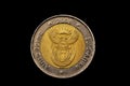 South African Five Rand Coin Isolated On Black