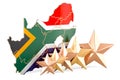 South African map with five stars. Rating, quality, service in South Africa. 3D rendering