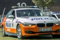 South African Police Car BMW - Front Angled View - With Lights On