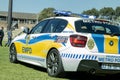 South African Police Car - EMPD Back Angled to Side View with Lights On Royalty Free Stock Photo