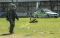 South African Police Service - Bomb Disposal Unit Member in Kevlar Suit performing controlled detonation