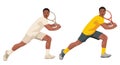 South African tennis player in yellow and white sportswear who receive the ball holding the racket with two hands