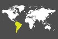 South America continent green marked in World map