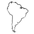 South America continent map from the contour black brush lines different thickness on white background. Vector illustration Royalty Free Stock Photo