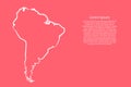 South America continent map from the contour pink coral color brush lines different thickness. Vector illustration Royalty Free Stock Photo