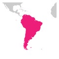 South America continent pink marked in grey silhouette of World map. Simple flat vector illustration