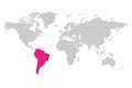 South America continent pink marked in World map