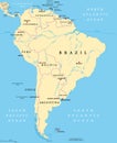South America, political map with borders, capitals and rivers