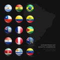 South America Countries Flags Vector 3D Glossy Icons Set Isolated On Black Background Royalty Free Stock Photo