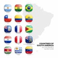 South America Countries Flags Vector 3D Glossy Icons Set Isolated On White Background Royalty Free Stock Photo