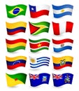 South America country flying flags set Royalty Free Stock Photo