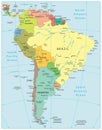 South America Detailed Map Royalty Free Stock Photo