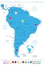 South America Detailed Map with Map Pointers