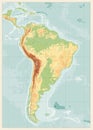 South America Detailed Physical Map with global relief, lakes an
