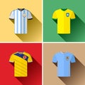 South America Football Jersey Flat Icon Set