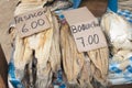 South America, Fried fish on the market in the Iquitos major city in Amazonia.