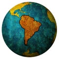 South America on globe map