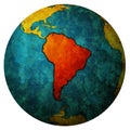 South America on globe map