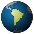 South America on globe map