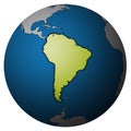 South America on globe map Royalty Free Stock Photo